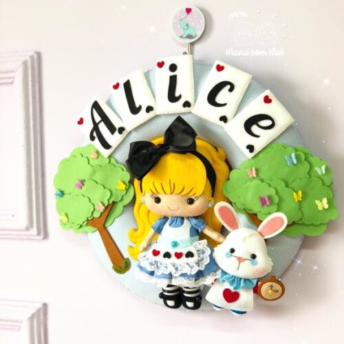 Enfeite de Porta Maternidade Alice no País das Maravilhas