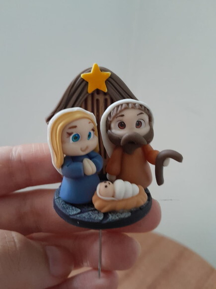 Enfeite de Chima Mini Presépio de Natal em Biscuit