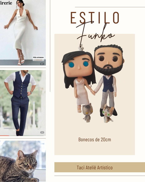Topo de Bolo Casamento Estilo Funko Personalizado 15cm