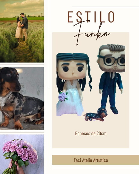 Topo de Bolo Casamento Estilo Funko Personalizado 15cm