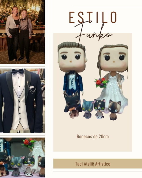 Topo de Bolo Casamento Estilo Funko Personalizado 15cm