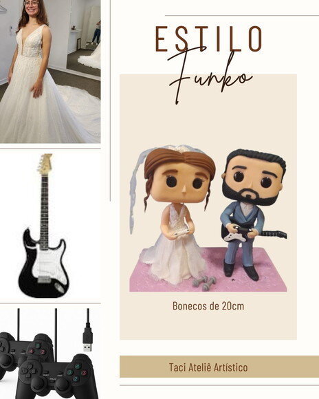 Topo de Bolo Casamento Estilo Funko Personalizado 15cm