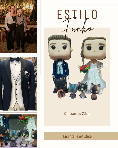 Topo de Bolo Casamento Estilo Funko Personalizado 15cm