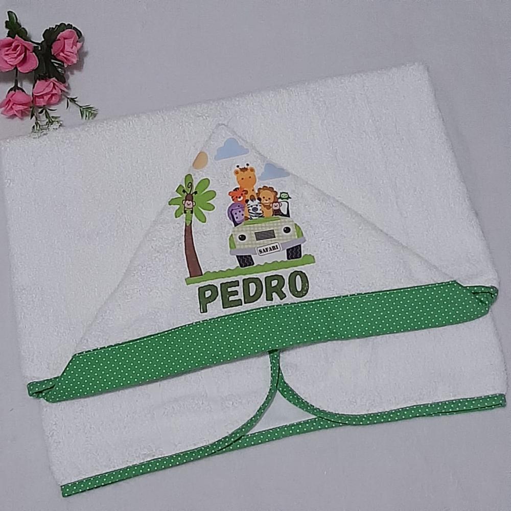 Toalha de banho com capuz para bebê Safari Verde