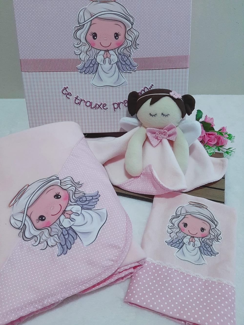 Caixa Presente Bebê Anjinha Rosa - Frases