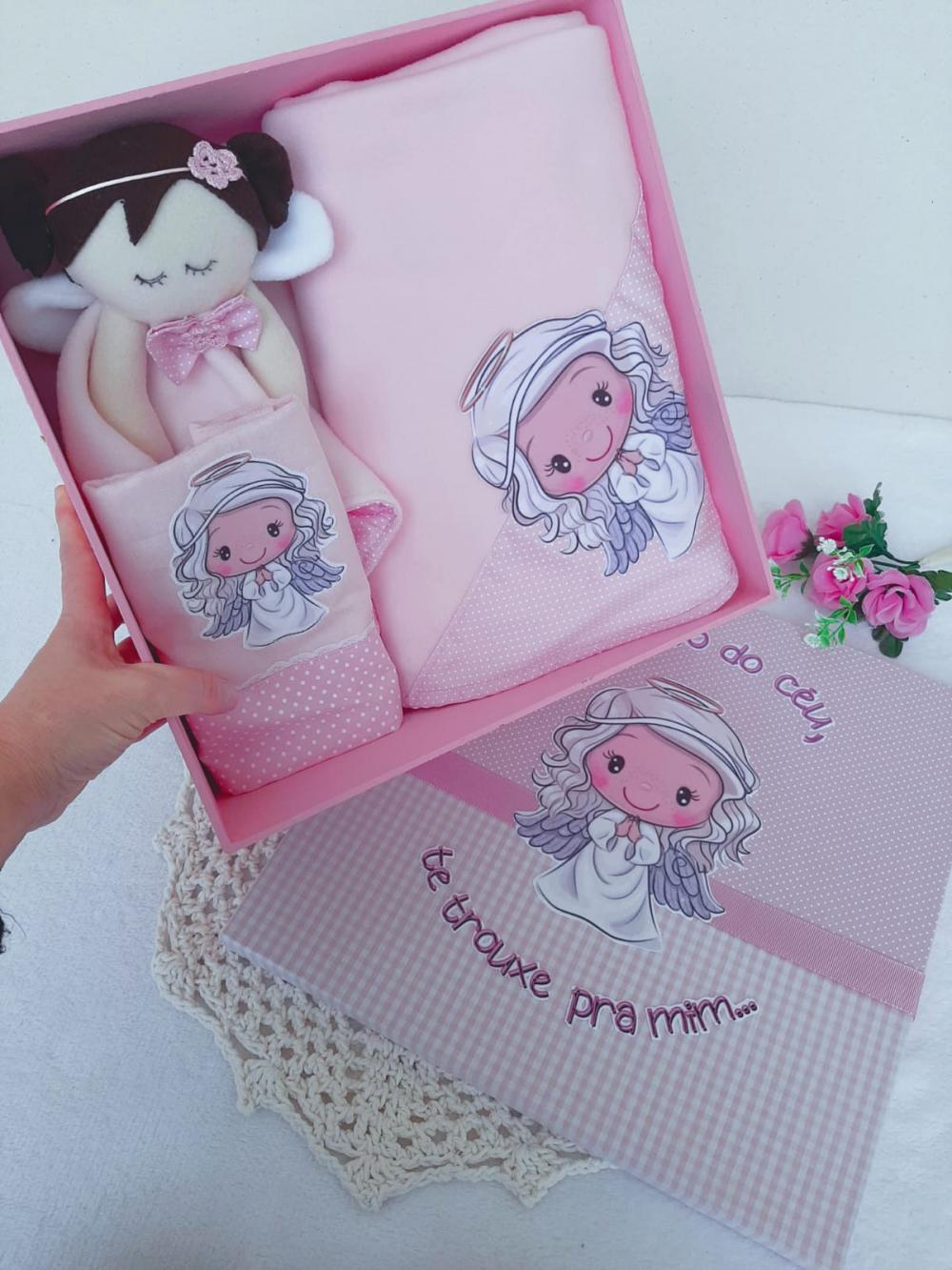 Caixa Presente Bebê Anjinha Rosa - Frases
