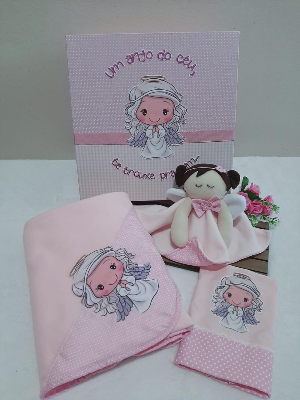 Caixa Presente Bebê Anjinha Rosa - Frases