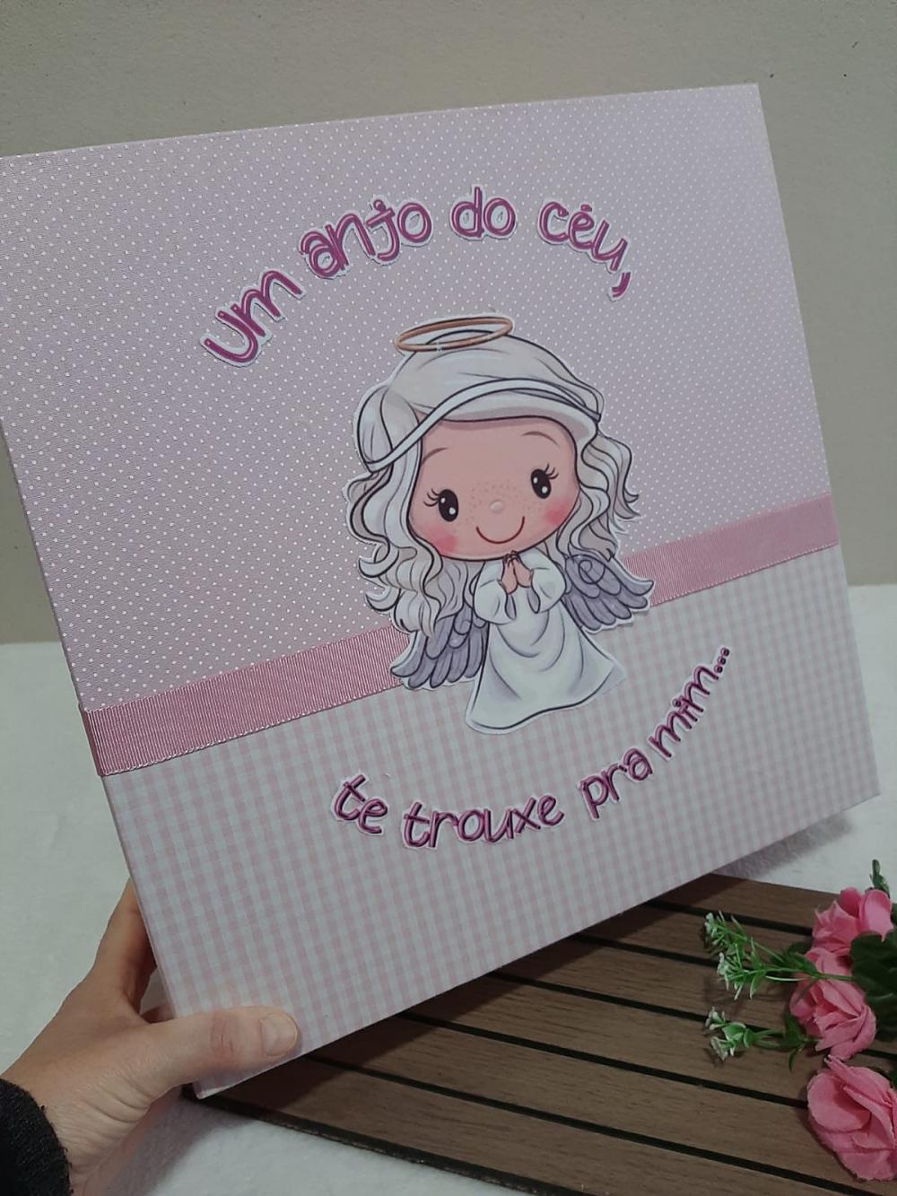 Caixa Presente Bebê Anjinha Rosa - Frases