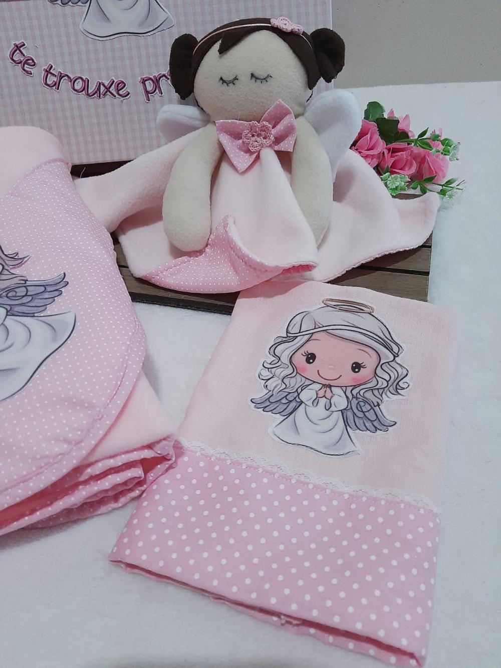 Caixa Presente Bebê Anjinha Rosa - Frases