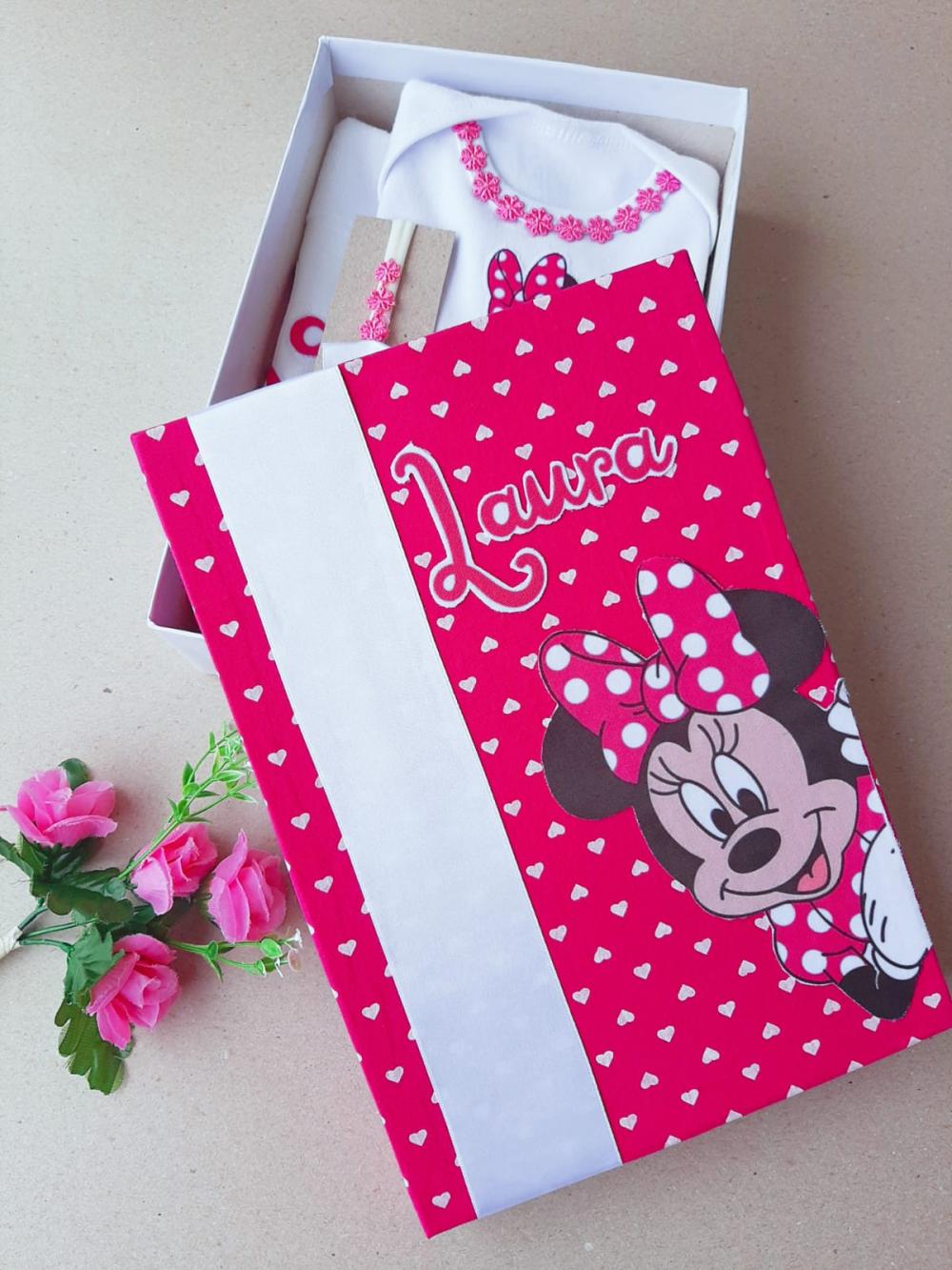 Caixinha Personalizada Presente para Bebê Ratinha Pink com Body