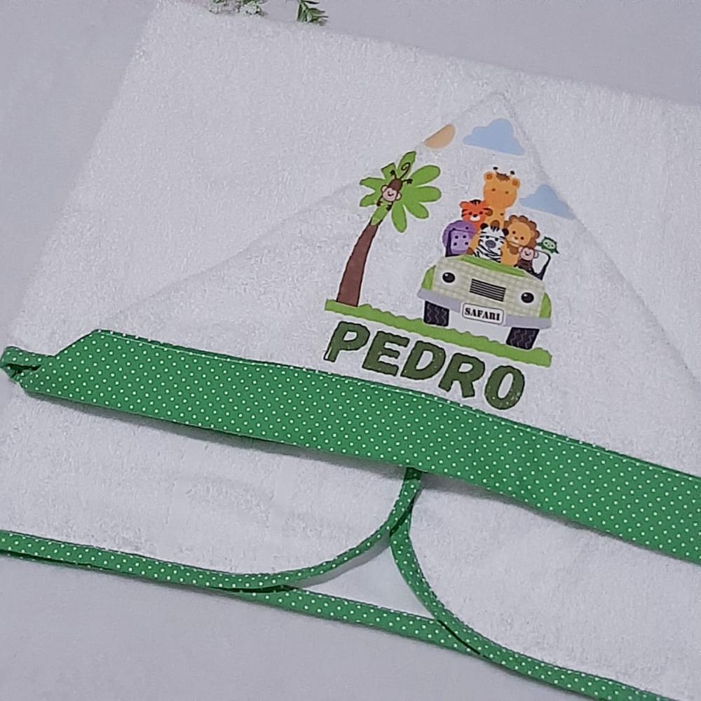 Toalha de banho com capuz para bebê e babita Safari Verde