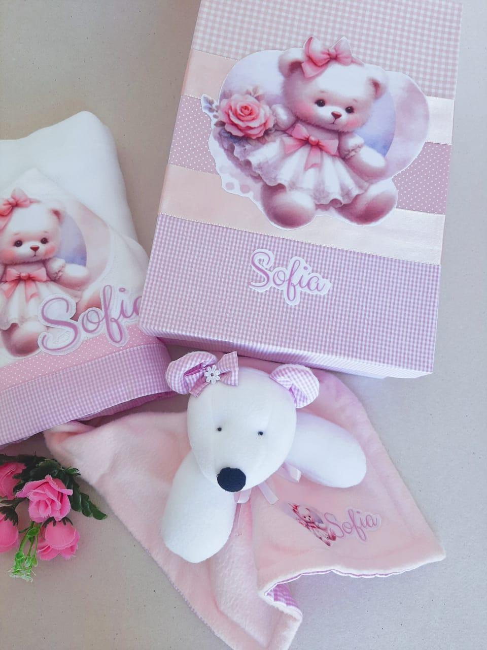 Caixinha Personalizada Presente para Bebê Ursinha com toalha de 