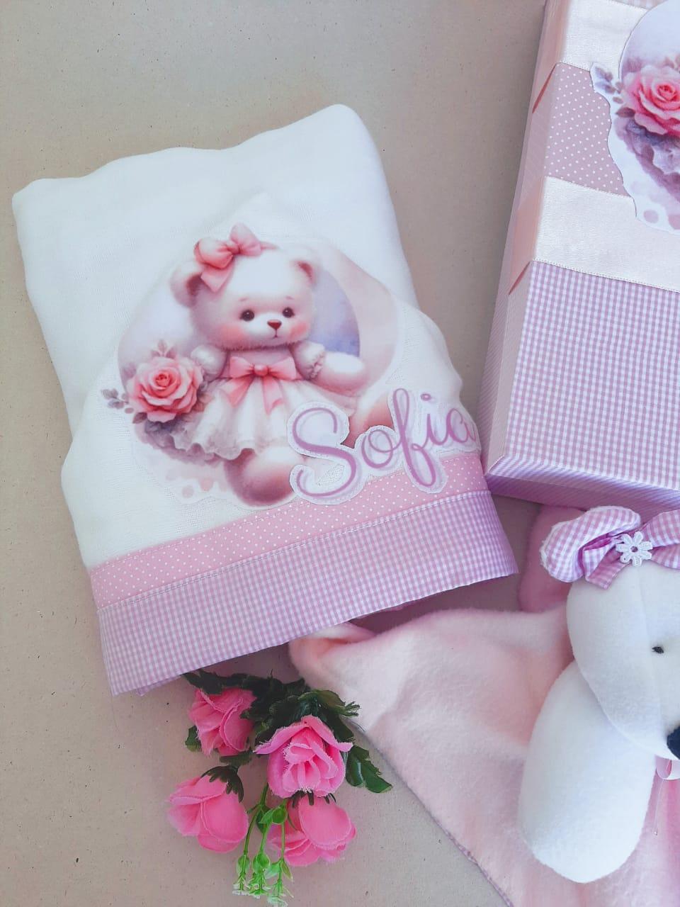 Caixinha Personalizada Presente para Bebê Ursinha com toalha de 