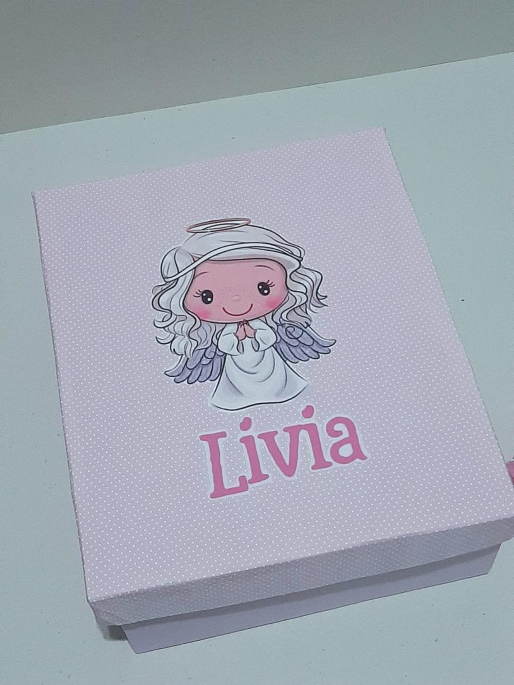 Caixa Presente Personalizada Bebê Anjo - manta, sapatinho e nani