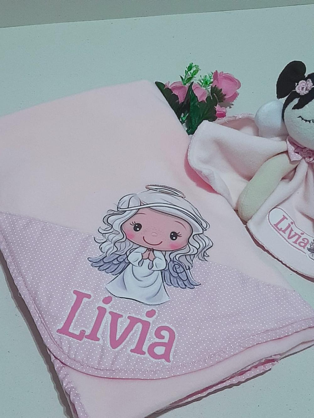 Caixa Presente Personalizada Bebê Anjo - manta, sapatinho e nani