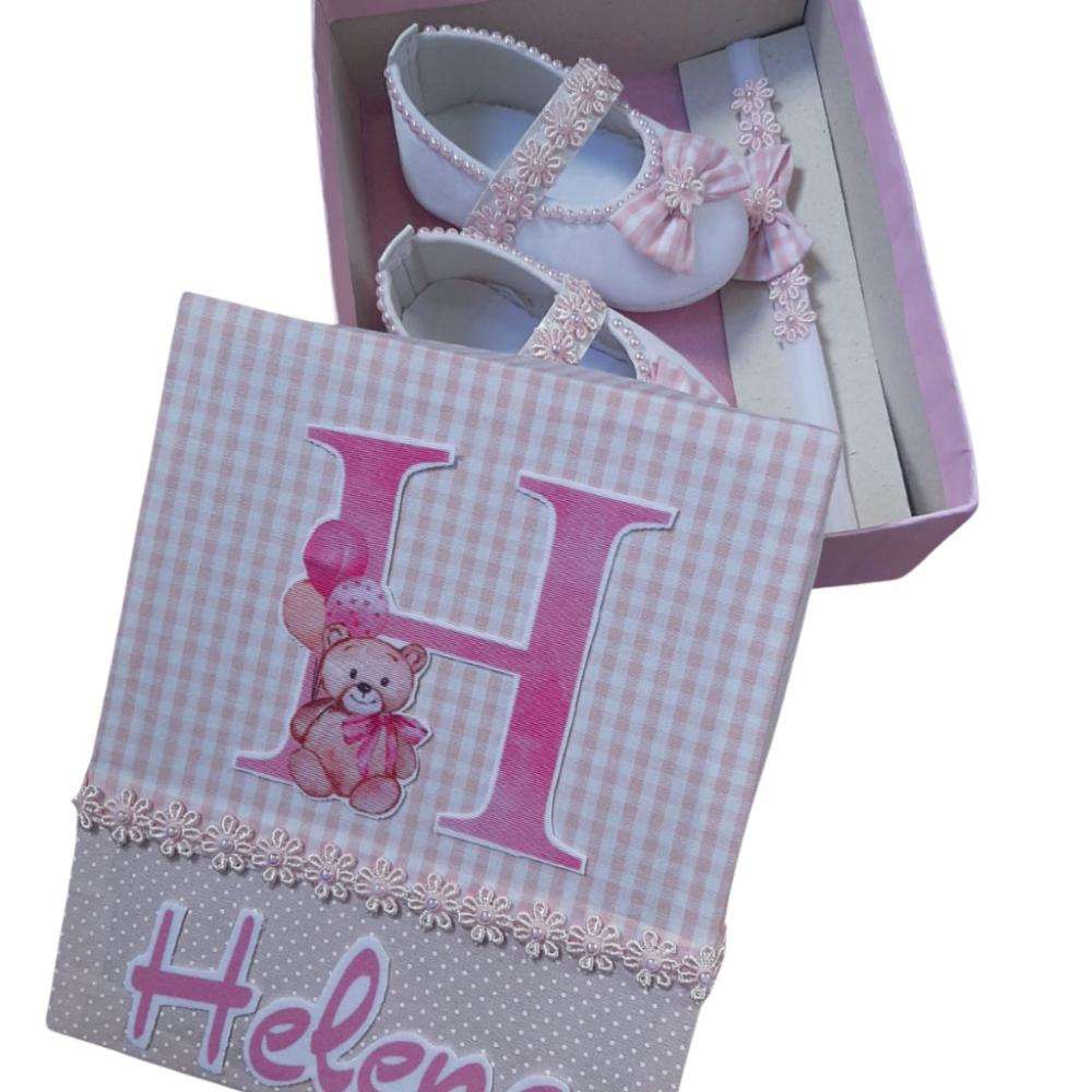 Kit presente bebê Sapatinho e Lacinho - Personalizado - Rosa cla