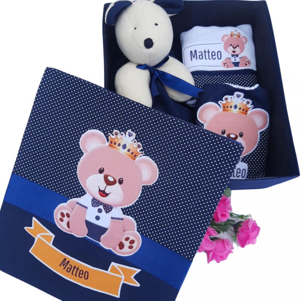 Caixinha Presente Bebê - Personalizada - Naninha urso, babeiro e