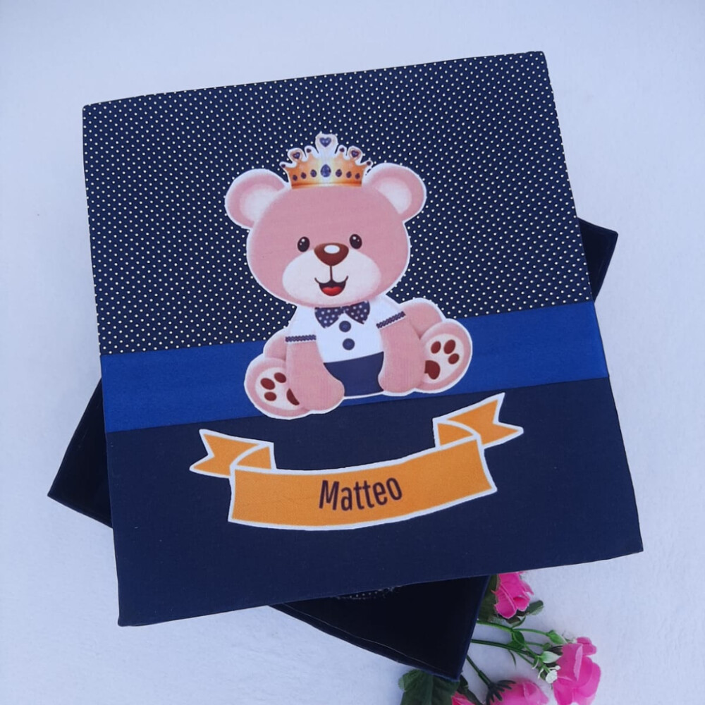 Caixinha Presente Bebê - Personalizada - Naninha urso, babeiro e
