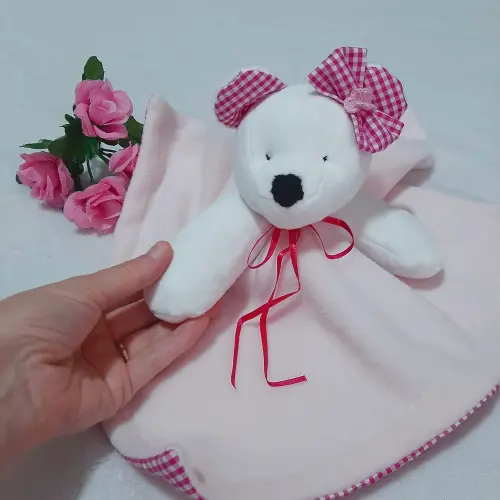 Naninha soft Ursinha Xadrez Rosa