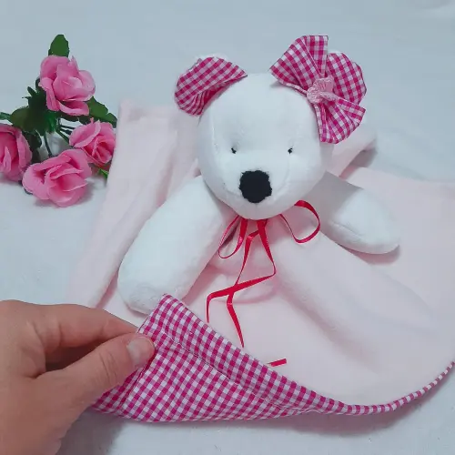 Naninha soft Ursinha Xadrez Rosa