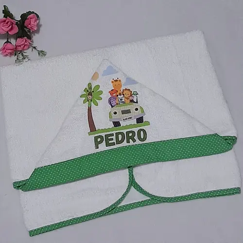 Toalha de banho com capuz para bebê Safari Verde