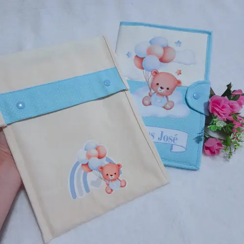 Capa para Caderneta de Vacinação e Porta Documentos do Bebê Ursinho Fofo