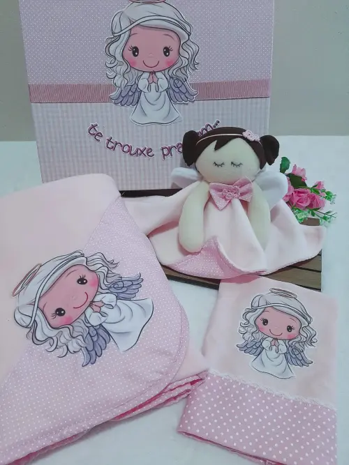 Caixa Presente Bebê Anjinha Rosa - Frases