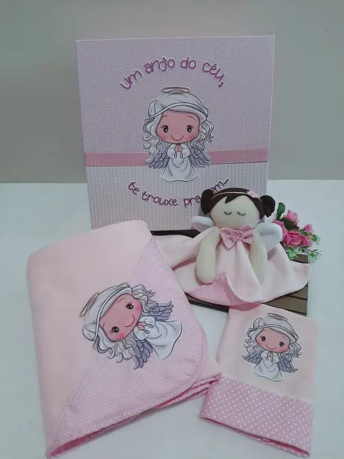 Caixa Presente Bebê Anjinha Rosa - Frases