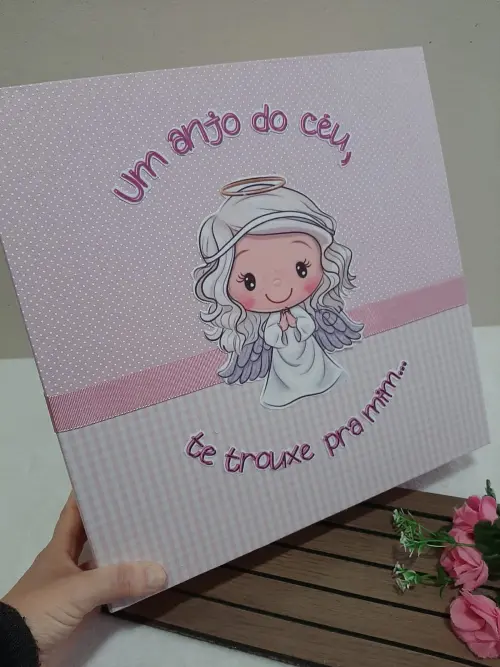 Caixa Presente Bebê Anjinha Rosa - Frases
