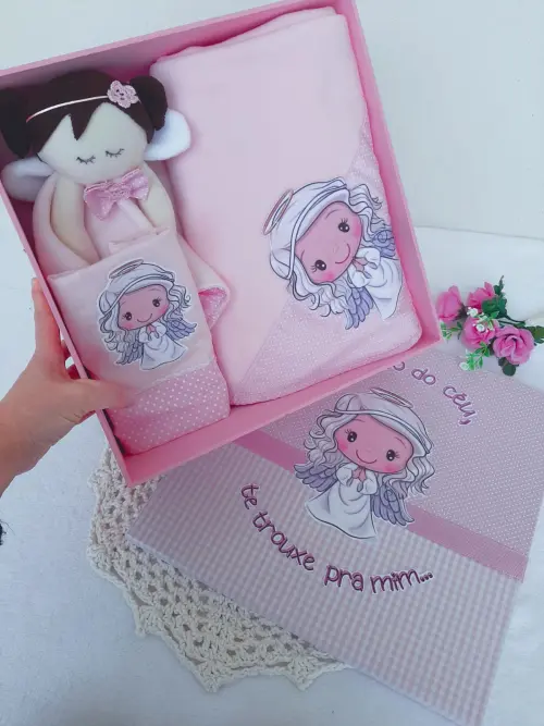 Caixa Presente Bebê Anjinha Rosa - Frases
