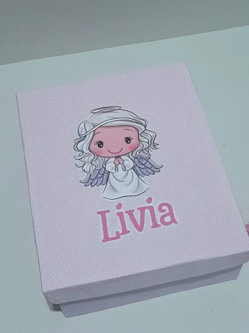 Caixa Presente Personalizada Bebê Anjo - manta, sapatinho e nani