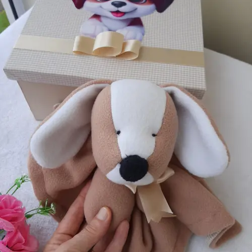 Caixinha Presente Bebê - Naninha Cachorrinho Fofo - Cor Neutra