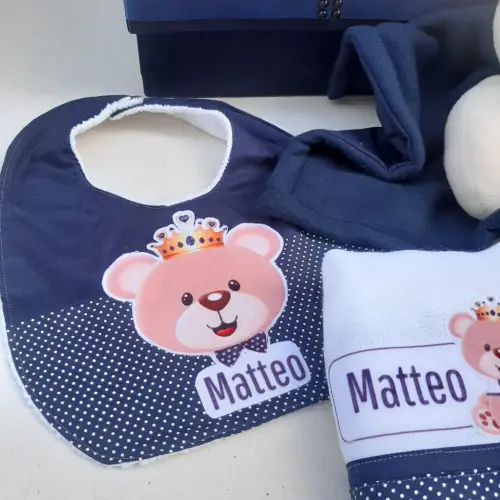 Caixinha Presente Bebê - Personalizada - Naninha urso, babeiro e