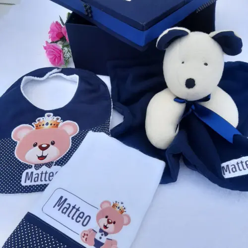 Caixinha Presente Bebê - Personalizada - Naninha urso, babeiro e