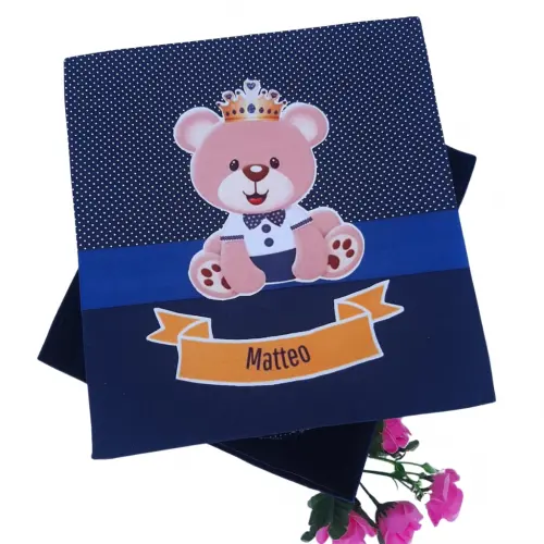 Caixinha Presente Bebê - Personalizada - Naninha urso, babeiro e