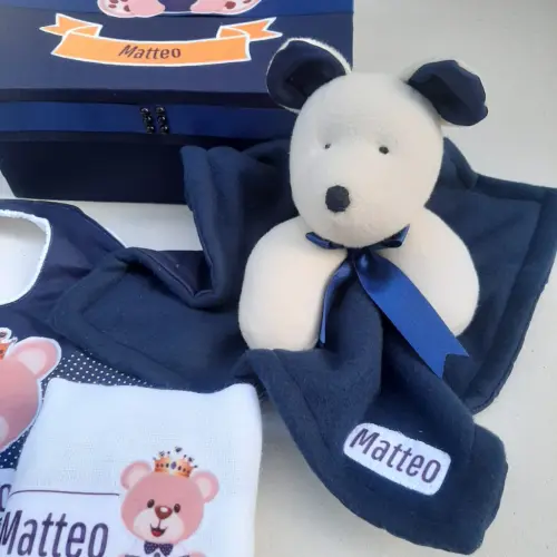 Caixinha Presente Bebê - Personalizada - Naninha urso, babeiro e
