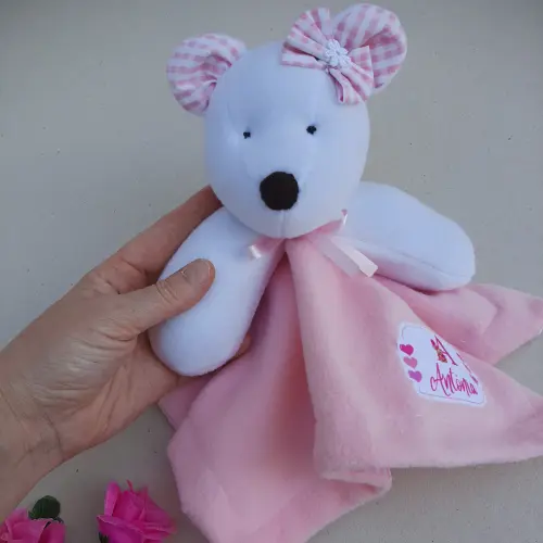 Naninha Ursinha Rosa Claro - Personalizada - Mimos na Caixa