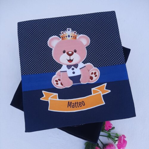 Caixinha Presente Bebê - Personalizada - Naninha urso, babeiro e