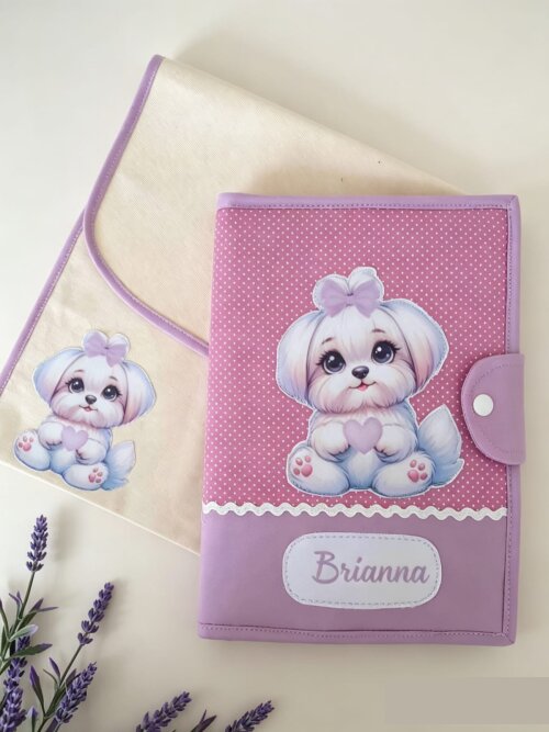 Capa para Caderneta de Vacinação Prsonalizada com Porta Documentos - Cachorrinha Fofa