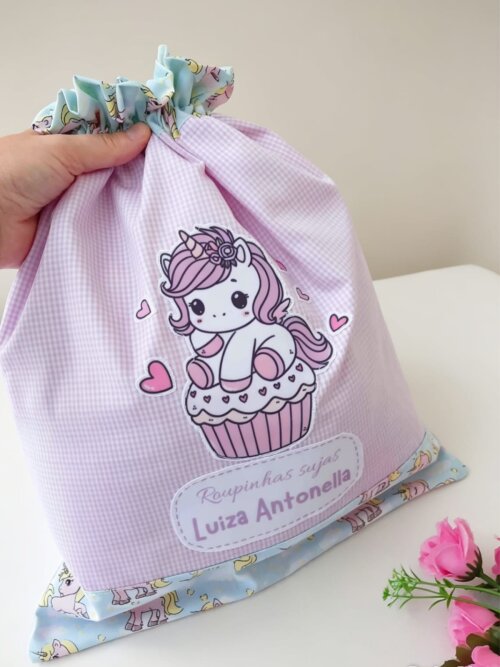 Saquinho Roupa Suja/Limpa Personalizado - Tecido e Forro Impermeável - Organizador Bebê