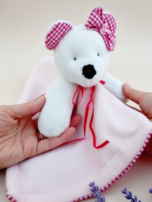 Naninha Ursinha Xadrez Rosa - Personalizada - Mimos na Caixa