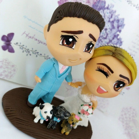 Noivinhos Chibi com Pet Topo de Bolo