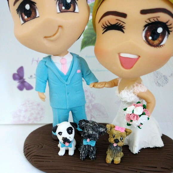 Noivinhos Chibi com Pet Topo de Bolo