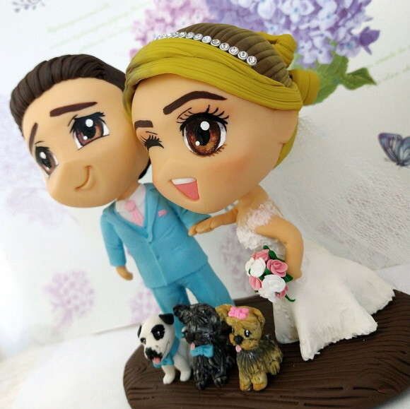 Noivinhos Chibi com Pet Topo de Bolo