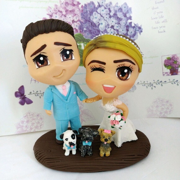 Noivinhos Chibi com Pet Topo de Bolo