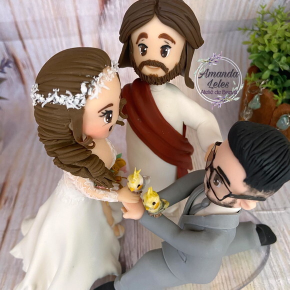 Topo de Bolo Noivinhos com Jesus