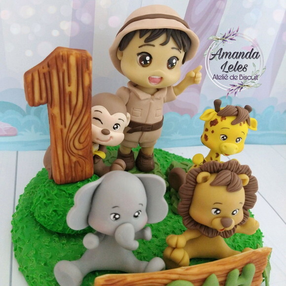 Topo de Bolo Safari com Cenário