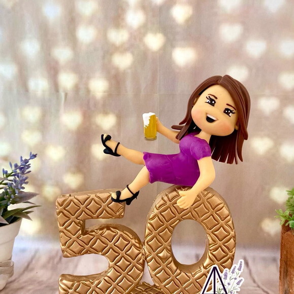 Vela 50 Anos Biscuit Topo de Bolo Dourado
