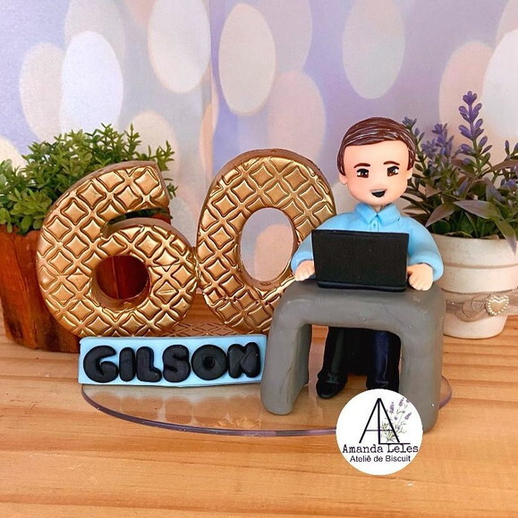 Vela 60 Anos Biscuit Escritório Topo de Bolo