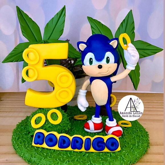 Vela Sonic Topo de Bolo com Cenário